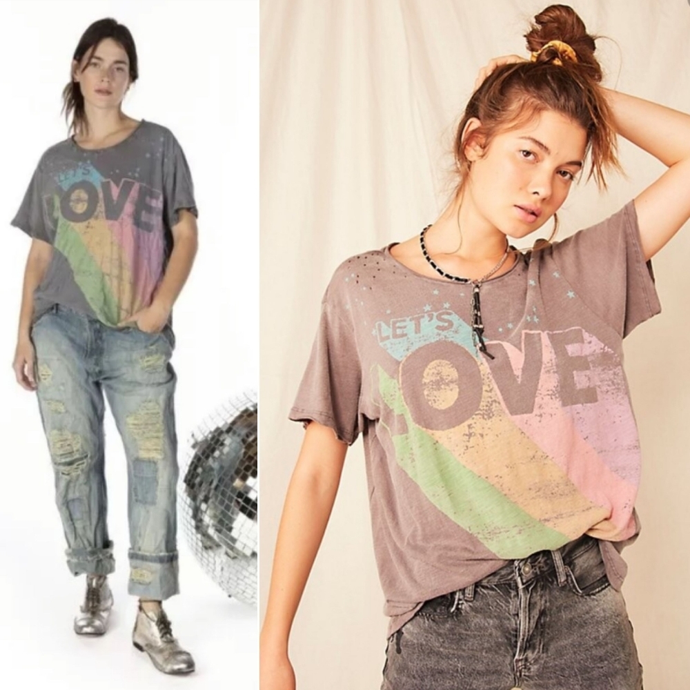 Magnolia pearl technicolor let's love t ozzy grey t-shirt top 886 tee